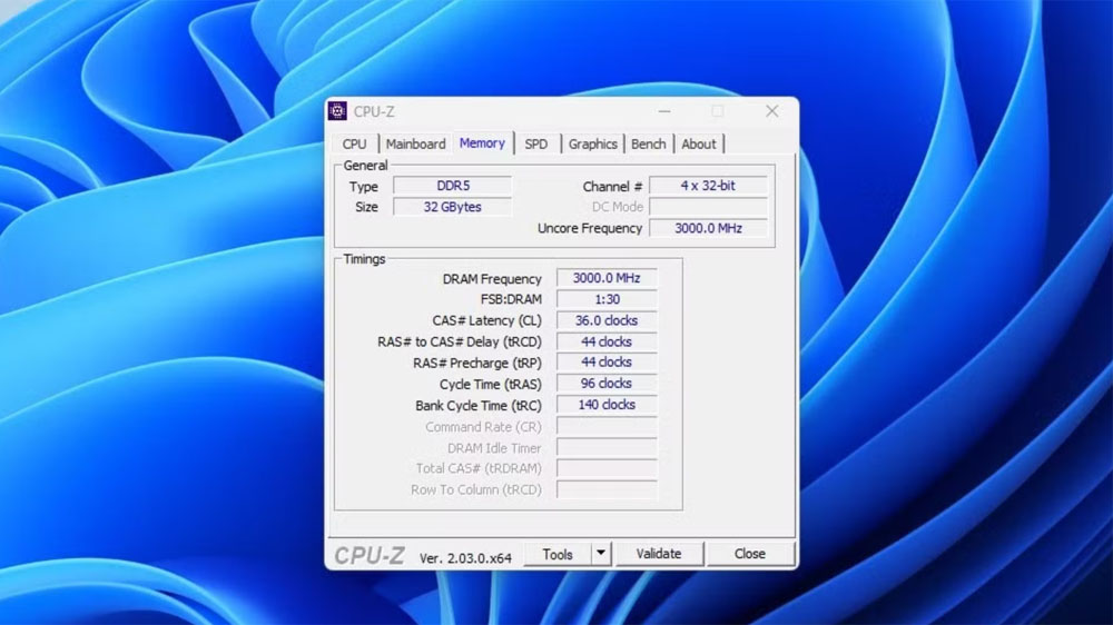 مشخصات رم کامپیوتر از طریق نرم افزار CPU-Z