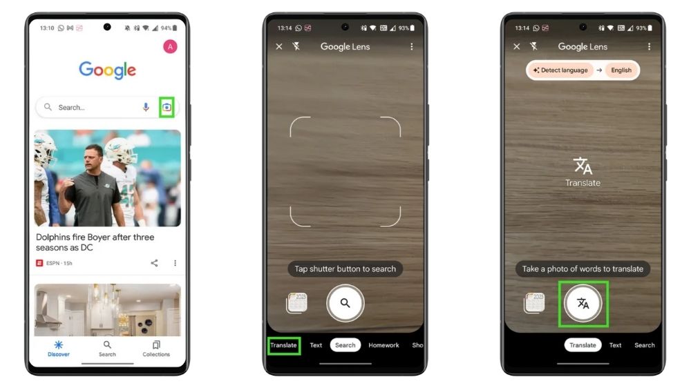 نحوۀ ترجمه متن از طریق Google Lens روی اندروید