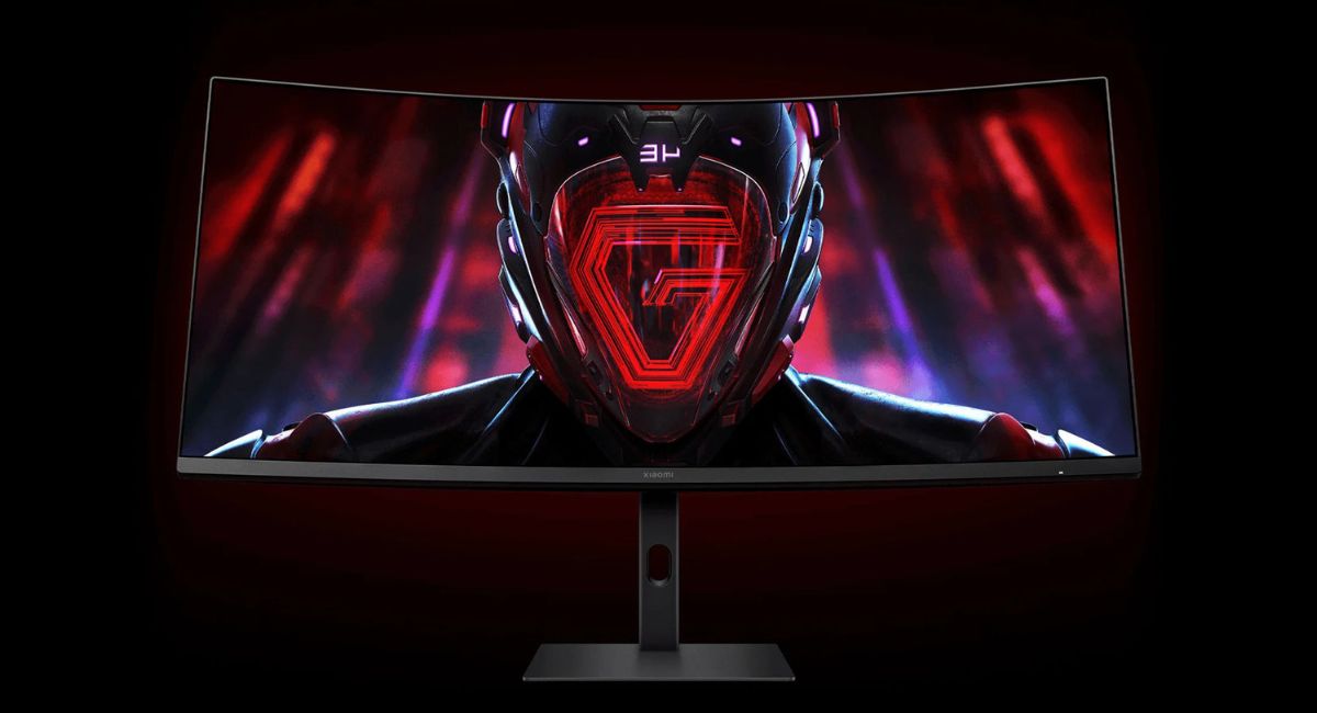 نمای جلو مانیتور ۳۴ اینچی شیائومی G34WQi با پسزمینه تیره