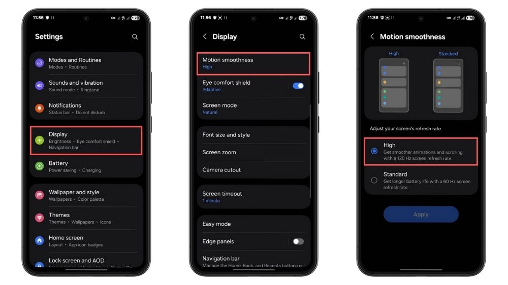 how to maximize refresh rate on android phone