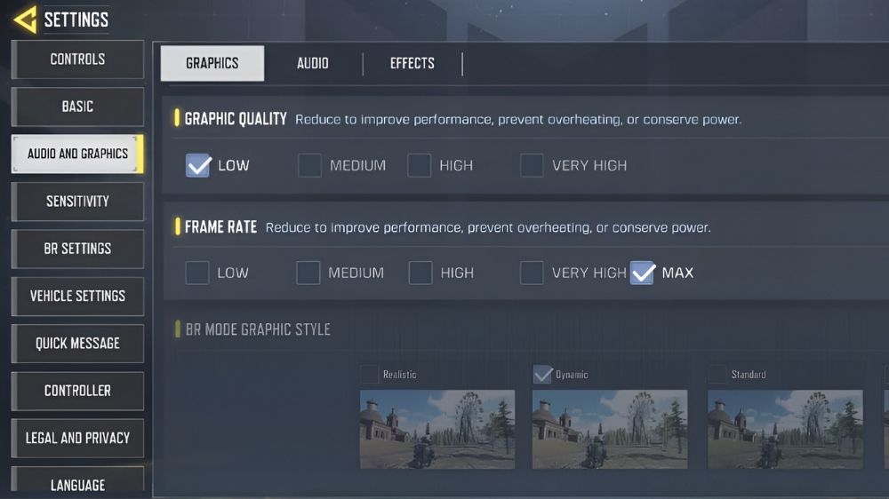 بخش تنظیمات گرافیکی بازی کالاف دیوتی موبایل