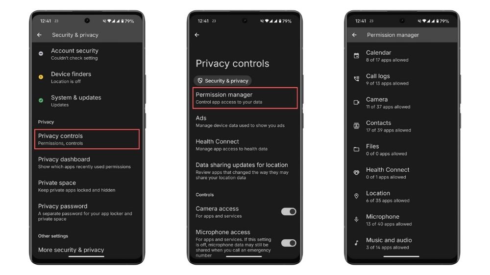 روش ورود به بخش مدیریت دسترسیها روی گوشی اندرویدی