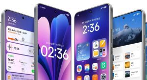 چهار گوشی شیائومی با رابط کاربری HyperOS 3 در پس‌زمینه سفید ساده